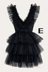 A Line Pink V Neck Tiered Homecoming Dress,Tulle Short Evening Prom Party Dress