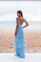 A-Line Pleated Blue Classy Prom Dress Classy Party Dress