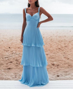 A-Line Pleated Blue Classy Prom Dress Classy Party Dress