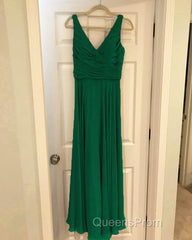 A-Line Pleated Chiffon V-Neck Long Bridesmaid Dress