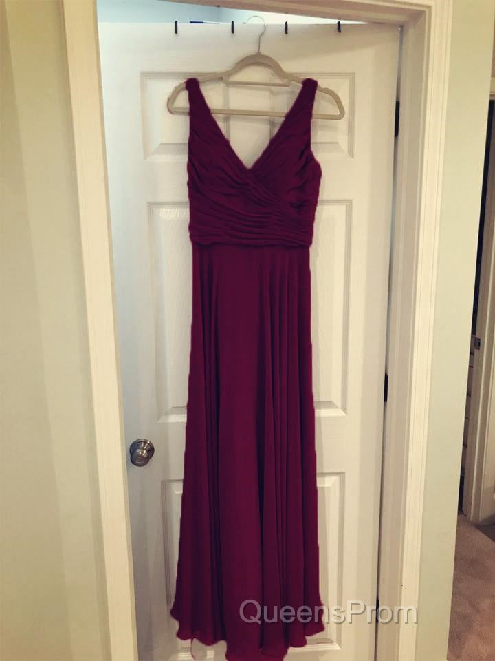 A-Line Pleated Chiffon V-Neck Long Bridesmaid Dress