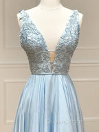 A Line Plunge V Neck Lace Chiffon Evening Prom Dress