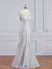 A-Line/Princess Bateau Floor-Length Tulle Mother of the Bride Dress With Ruffles
