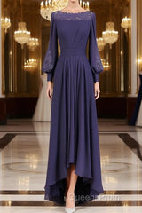 A-Line/Princess Bateau Asymmetrical Chiffon Mother of the Bride Dress