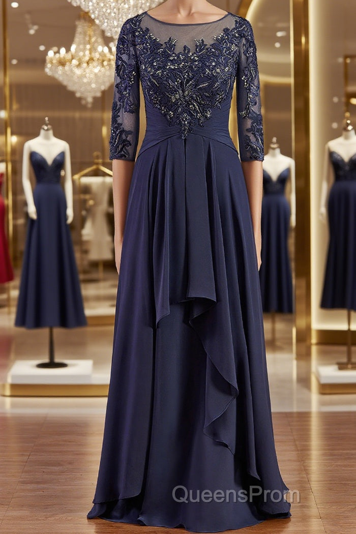 A-Line/Princess Bateau Floor-Length Chiffon Mother of the Bride Dress With Appliques Lace Main image