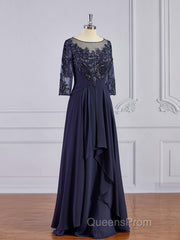A-Line/Princess Bateau Floor-Length Chiffon Mother of the Bride Dress With Appliques Lace