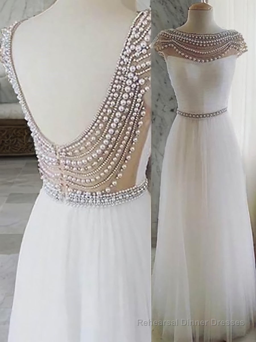 A-Line/Princess Bateau Floor-Length Tulle Prom Dresses With Beading Main image