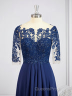 A-Line/Princess Bateau Tea-Length Chiffon Mother of the Bride Dress With Appliques Lace