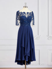 A-Line/Princess Bateau Tea-Length Chiffon Mother of the Bride Dress With Appliques Lace
