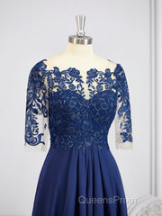 A-Line/Princess Bateau Tea-Length Chiffon Mother of the Bride Dress With Appliques Lace