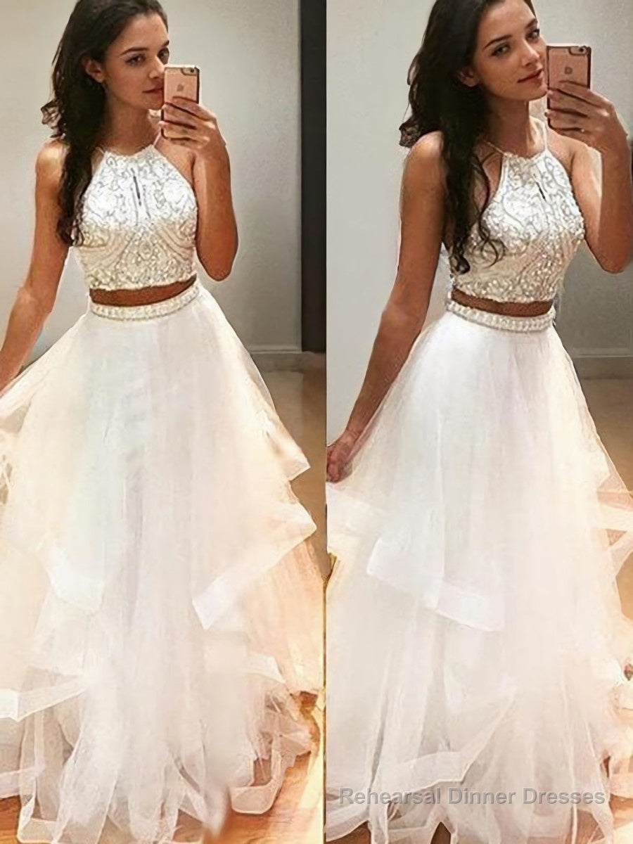 A-Line/Princess Halter Floor-Length Tulle Evening Dresses Main image