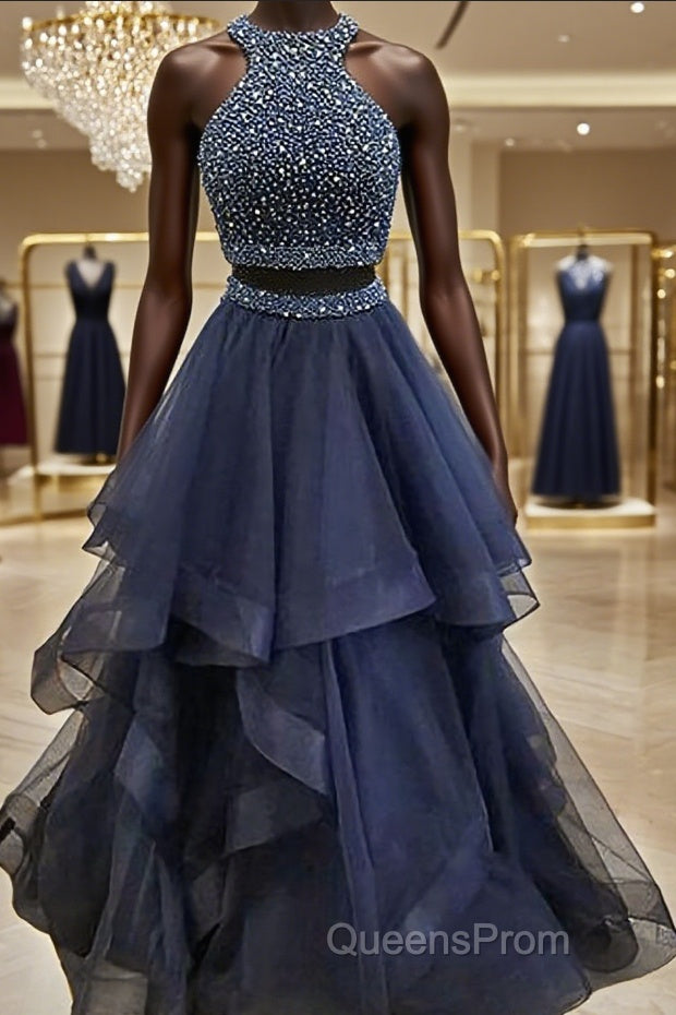 A-Line/Princess Halter Floor-Length Tulle Evening Prom Dress Main image