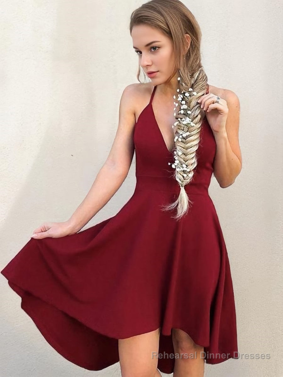 A-Line/Princess Halter Knee-Length Stretch Crepe Homecoming Dresses With Ruffles Main image