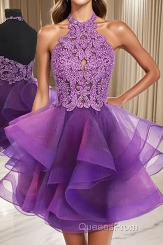A-Line/Princess Halter Short/Mini Tulle Homecoming Dress
