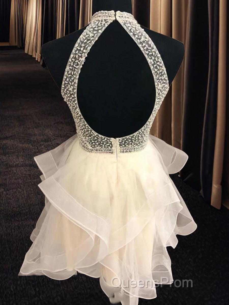 A-Line/Princess Halter Short/Mini Organza Homecoming Dress With Beading Secondary image