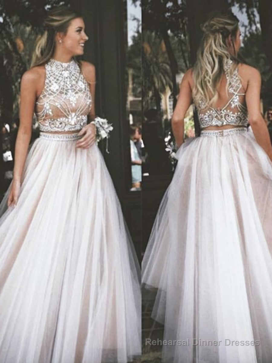A-Line/Princess High Neck Floor-Length Tulle Evening Dresses Main image