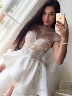 A-Line/Princess High Neck Short/Mini Satin Homecoming Dresses