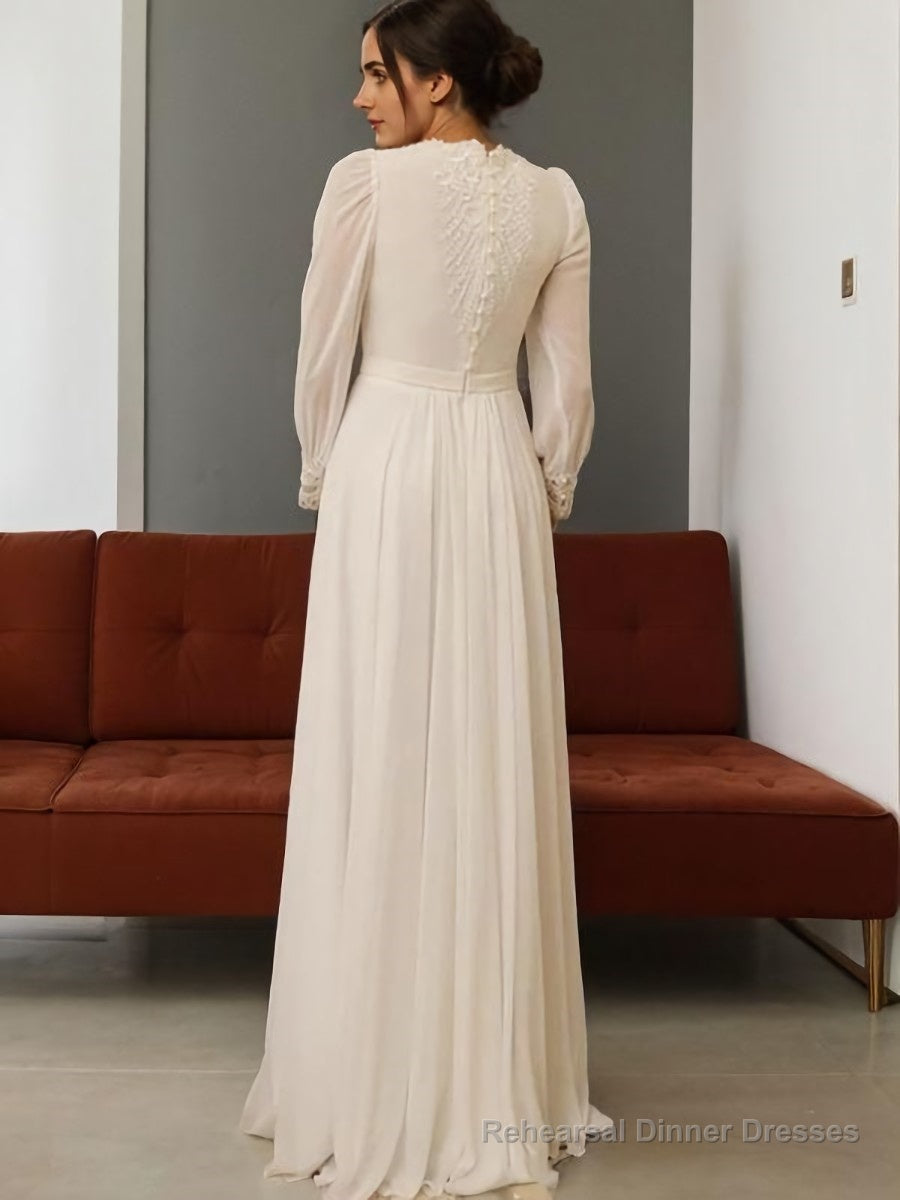 A-Line/Princess Jewel Floor-Length Chiffon Wedding Dresses Secondary image