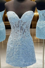 A-Line Princess Lace Applique Sweetheart Sleeveless Tight Bra Short Homecoming Dress