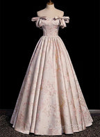 A-Line Princess Off Shoulder Floral Long Party Dress Sweetheart Evening Prom Dress Evening Dress