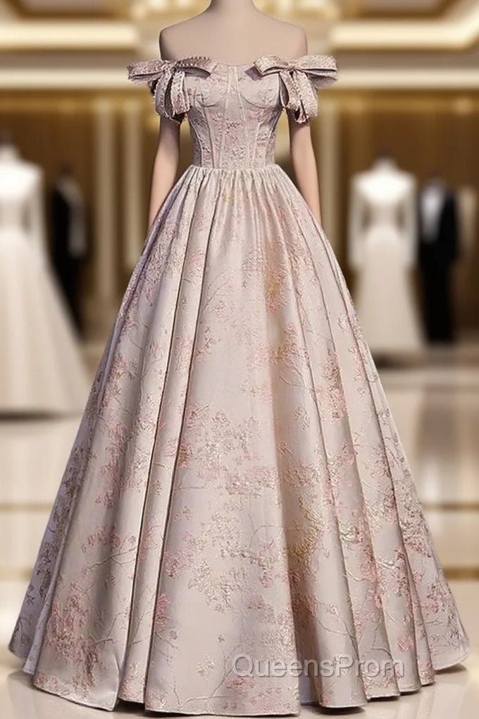 A-Line Princess Off Shoulder Floral Long Party Dress Sweetheart Evening Prom Dress Evening Dress Main image