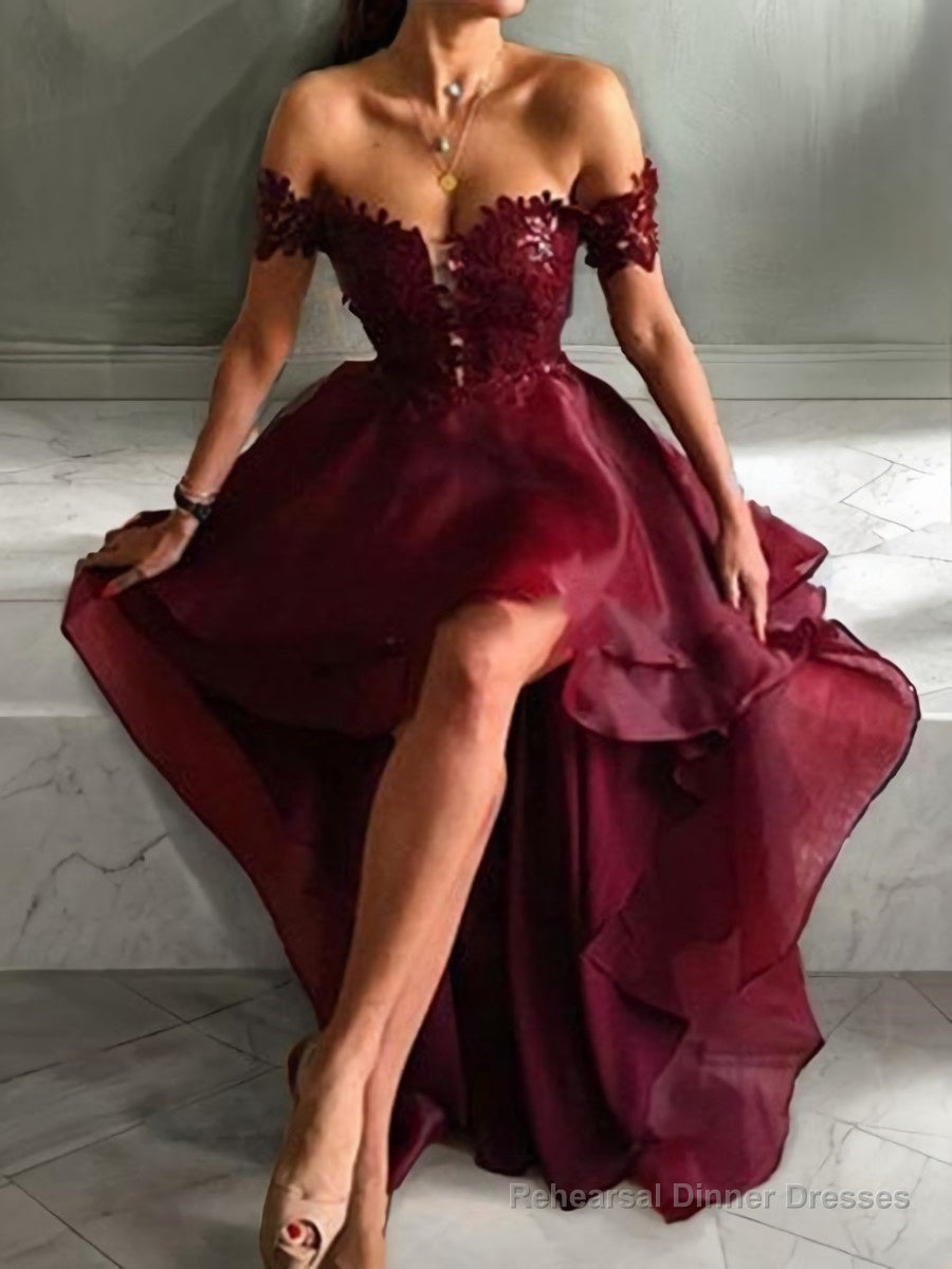 A-Line/Princess Off-the-Shoulder Asymmetrical Organza Evening Dresses With Appliques Lace Main image