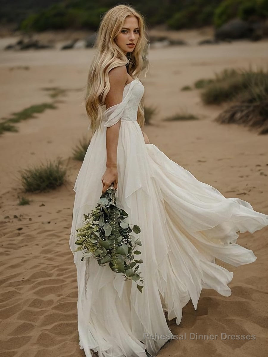 A-Line/Princess Off-the-Shoulder Floor-Length Chiffon Wedding Dresses Main image