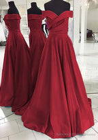 A-line/Princess Off-the-Shoulder Sleeveless Sweep Train Satin Prom Dresses
