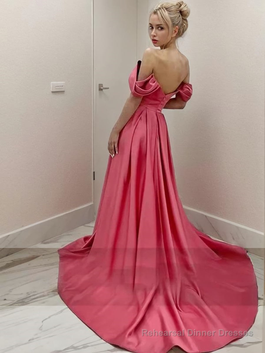 A-Line/Princess Off-the-Shoulder Sweep Train Satin Evening Dresses With Leg Slit Secondary image