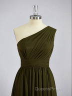 A-Line/Princess One-Shoulder Asymmetrical Chiffon Bridesmaid Dress with Pleated