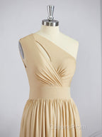 A-Line/Princess One-Shoulder Floor-Length Jersey Bridesmaid Dress with Leg Slit