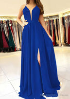 A-line/Princess Scalloped Neck Sleeveless Long/Floor-Length Chiffon Prom Dresses With Split
