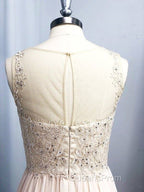 A-Line/Princess Scoop Applique Sleeveless Chiffon Floor-Length Dress