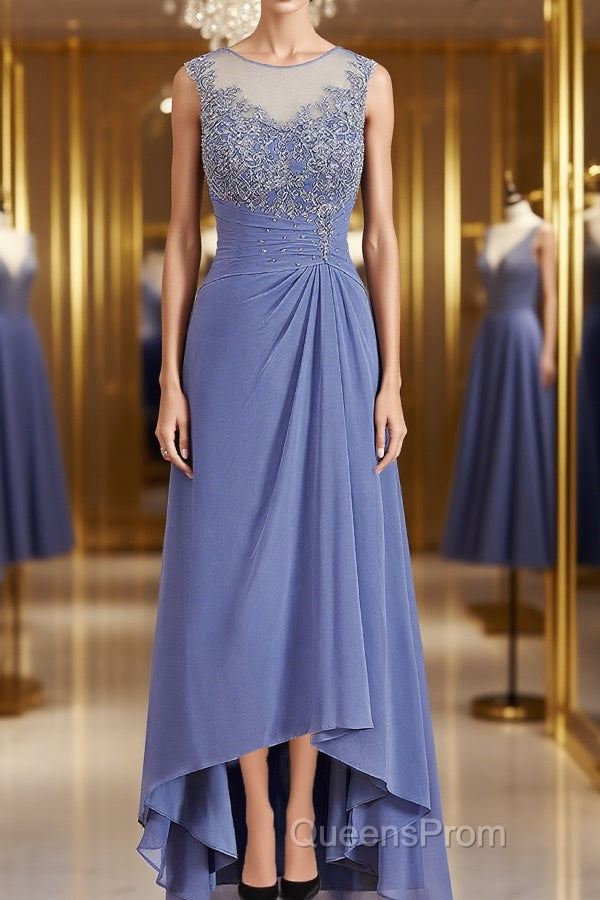 A-Line/Princess Scoop Asymmetrical Chiffon Mother of the Bride Dress With Appliques Lace