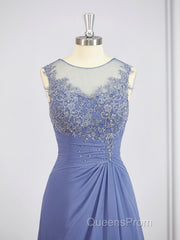 A-Line/Princess Scoop Asymmetrical Chiffon Mother of the Bride Dress With Appliques Lace