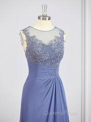 A-Line/Princess Scoop Asymmetrical Chiffon Mother of the Bride Dress With Appliques Lace