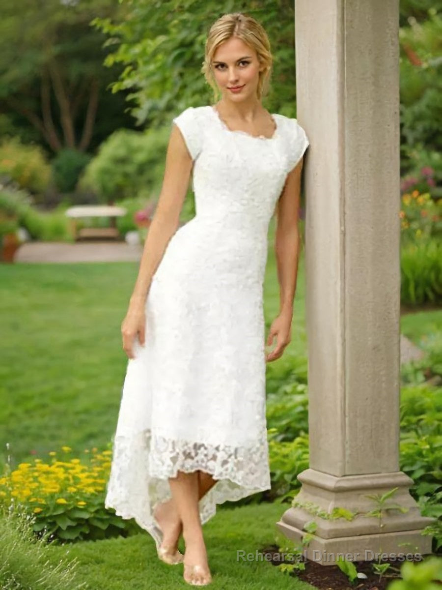 A-Line/Princess Scoop Asymmetrical Lace Wedding Dresses Main image