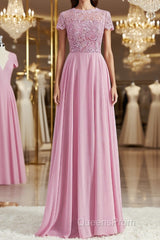 A-Line/Princess Scoop Floor-Length Chiffon Bridesmaid Dress with Appliques Lace