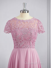 A-Line/Princess Scoop Floor-Length Chiffon Bridesmaid Dress with Appliques Lace