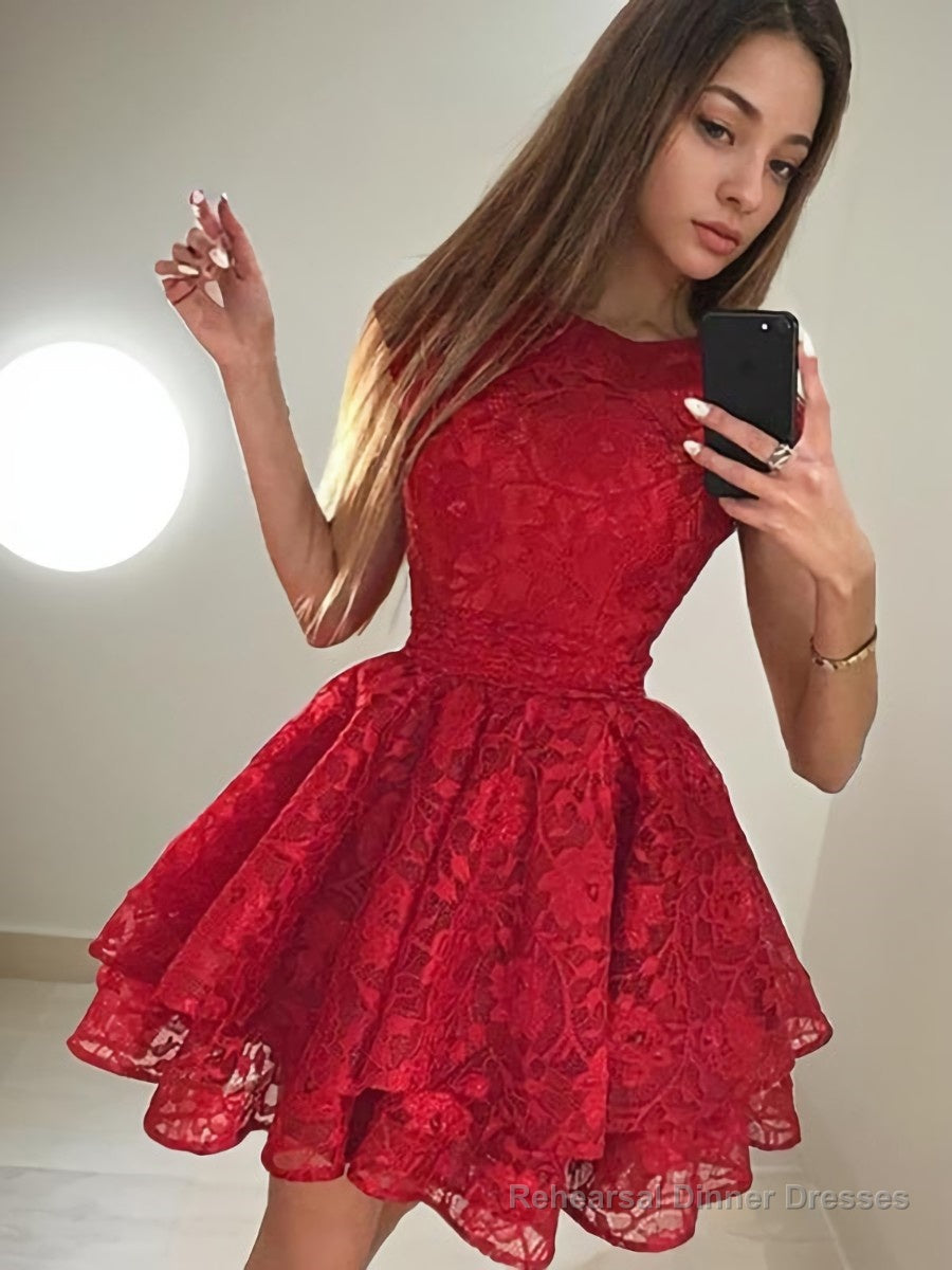 A-Line/Princess Scoop Short/Mini Lace Homecoming Dresses With Lace Main image