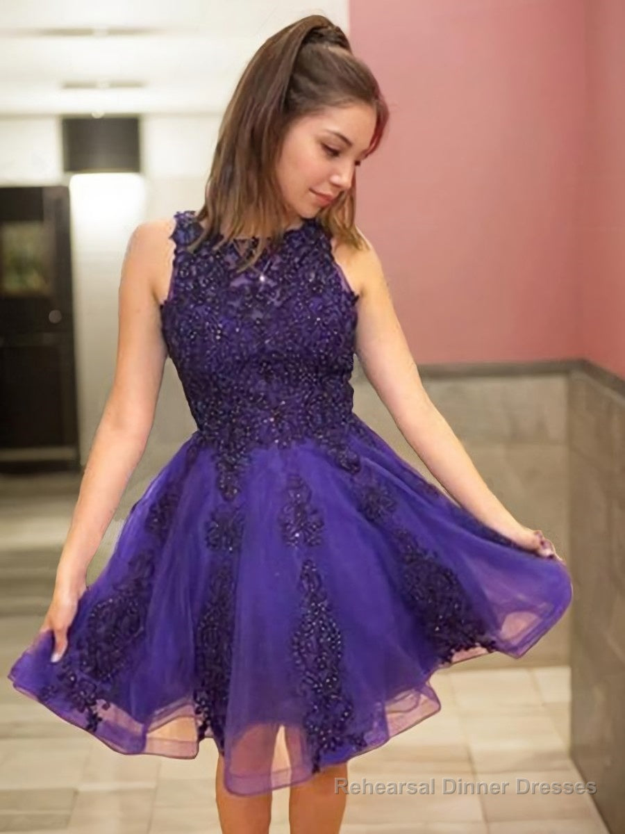A-Line/Princess Scoop Short/Mini Tulle Homecoming Dresses With Beading Main image