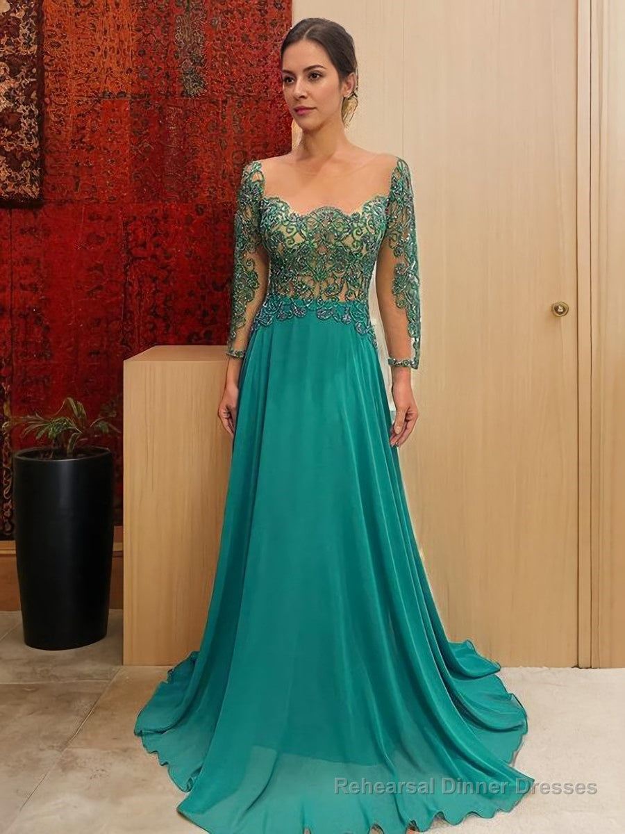 A-Line/Princess Scoop Sweep Train Chiffon Mother of the Bride Dresses With Appliques Lace Main image