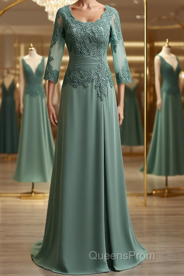 A-Line/Princess Scoop Sweep Train Chiffon Mother of the Bride Dress With Appliques Lace