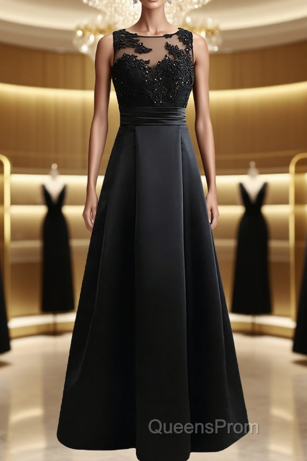 A-Line/Princess Scoop Sweep Train Satin Mother of the Bride Dress