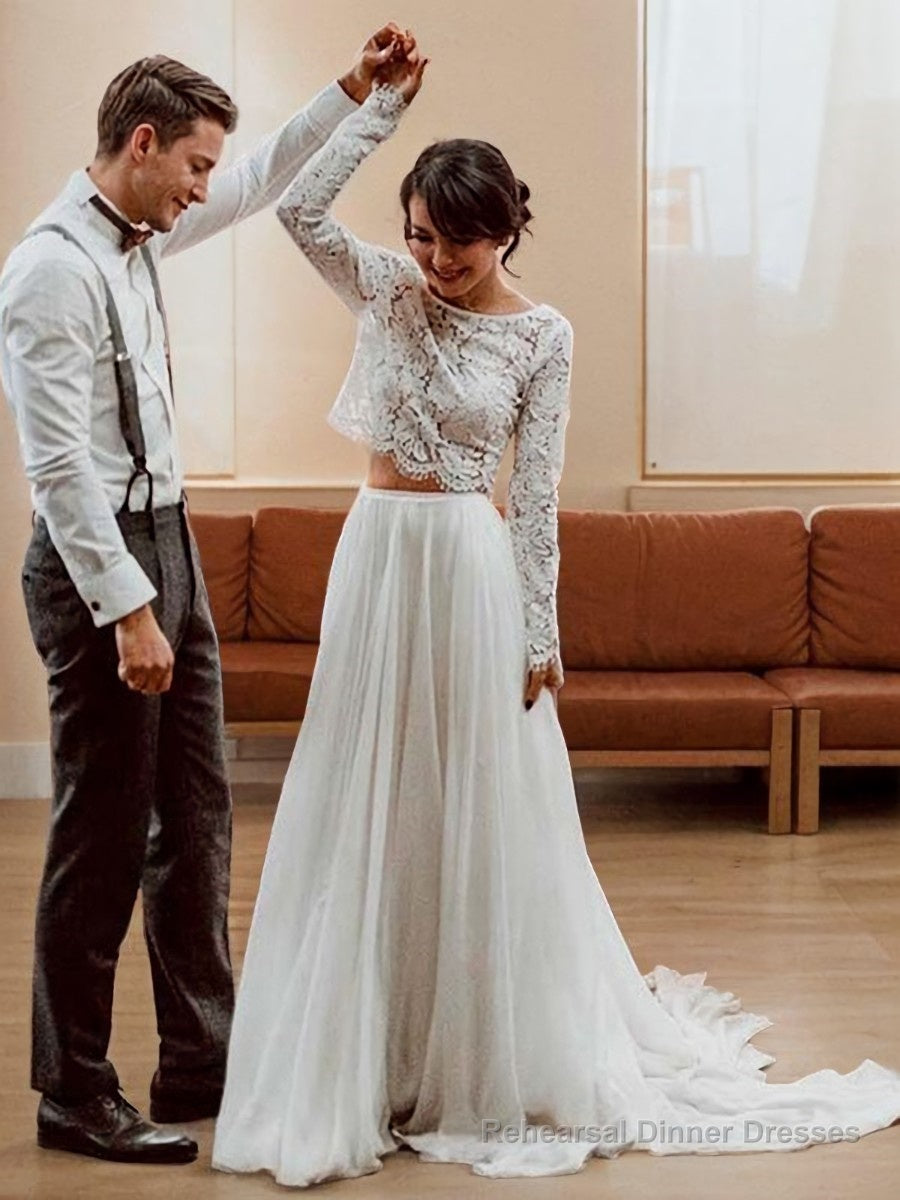 A-Line/Princess Scoop Sweep Train Tulle Wedding Dresses Main image