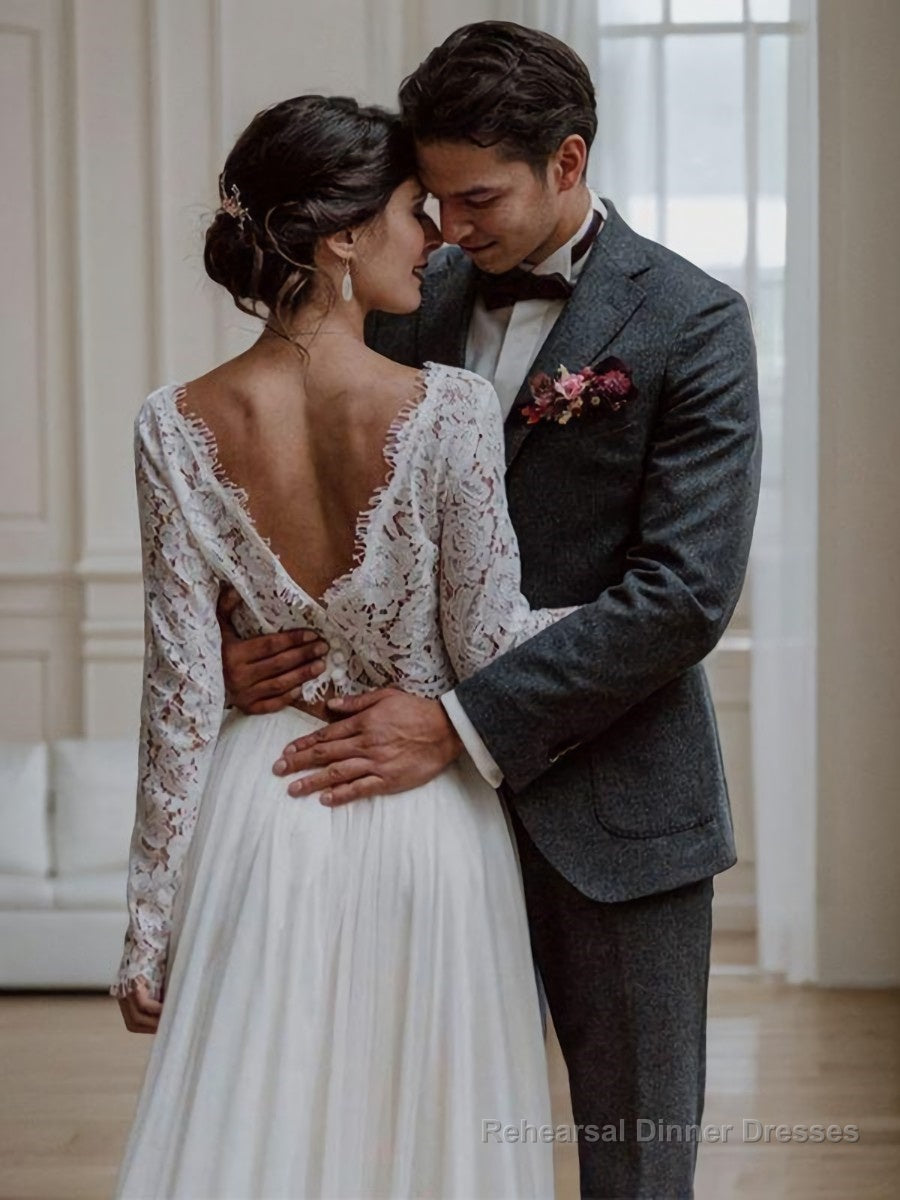 A-Line/Princess Scoop Sweep Train Tulle Wedding Dresses Secondary image