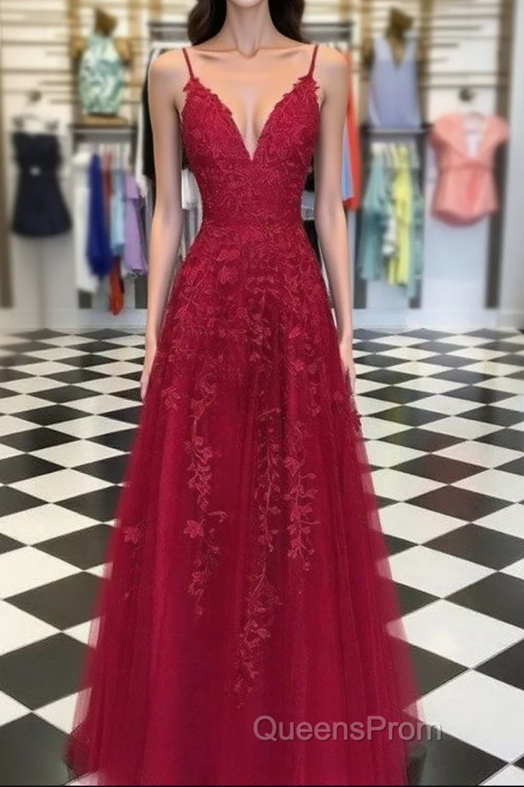 A-Line/Princess Sleeveless V-Neck Floor-Length Applique Tulle Dress Main image