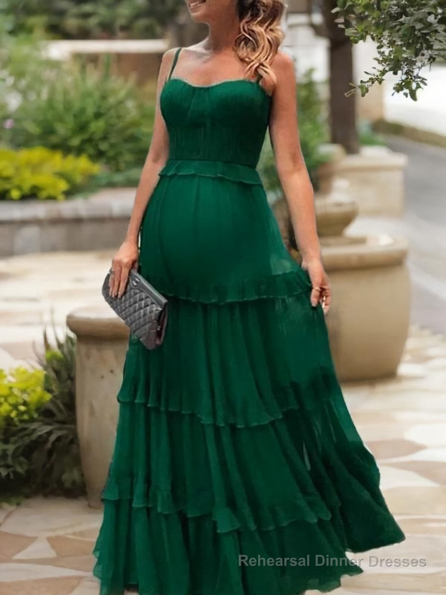 A-Line/Princess Spaghetti Straps Floor-Length Chiffon Prom Dresses With Ruffles Main image