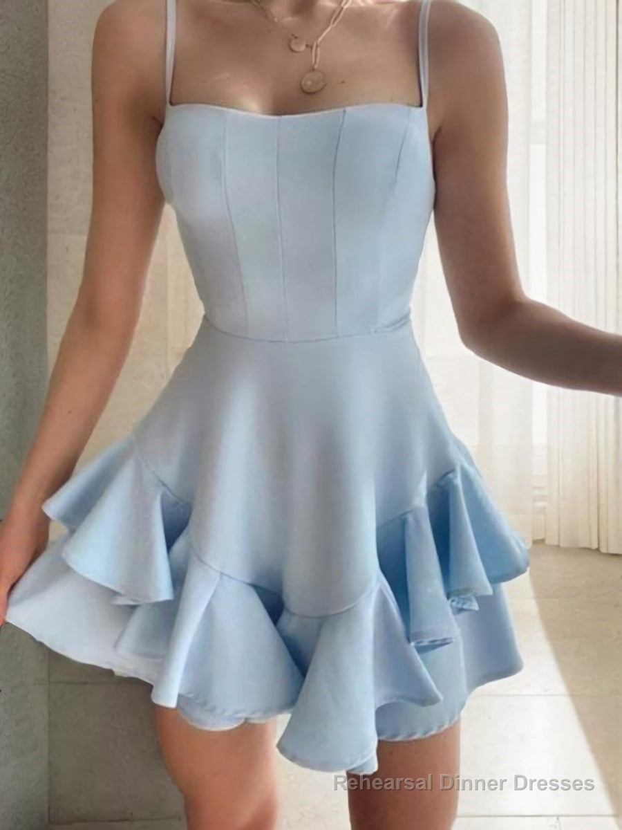 A-Line/Princess Spaghetti Straps Short/Mini Stretch Crepe Homecoming Dresses With Cascading Ruffles Main image