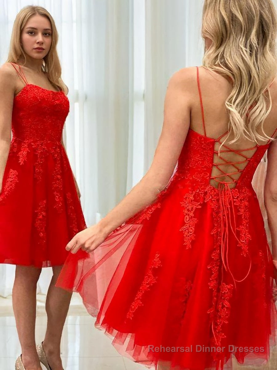 A-Line/Princess Spaghetti Straps Short/Mini Tulle Homecoming Dresses With Appliques Lace Secondary image